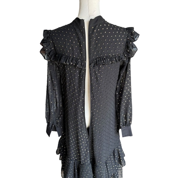 Ted Baker - Rebekha Joyous Ruffled Black Long Sleeve Polka Dots Dress Sz 2 US 6 - Picture 8 of 10